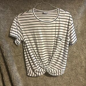 Cropped ruched stripped white top